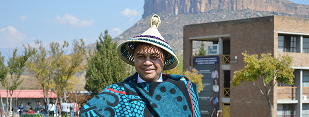 Description: Prof Petersen with Basotho hat and blanket Tags: Prof Petersen with Basotho hat and blanket